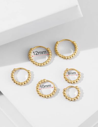 Fiusem 14K Gold Plated Huggie Hoop Earrings for Women | 8/10/12 Hypoallergenic Small Twisted beaded Huggie Earrings - color: Gold Bead, size: 8MM