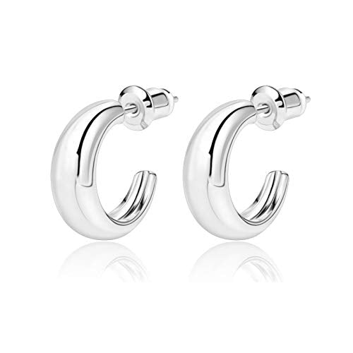 14K Gold Small Hoop Earrings Silver Post Open Hoops Earrings for Women | Hypoallergenic - color: A-Silver