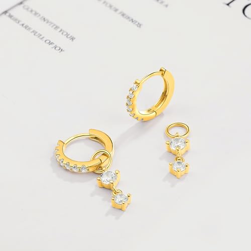 DAILY VIBES Cute Butterfly Star Cross Heart CZ Dangle Earrings for Women | 925 Sterling Silver Post, 14K Gold or Silver Plated, Mini Cubic Zirconia Dainty Drop, Cartilage Small Huggie Hoop Earrings - color: Gold Two Stones