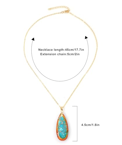 Stone Necklaces for Women Teardrop Gemstone Pendant Necklace Natural Stone Chain Necklaces - color: Orange Gold