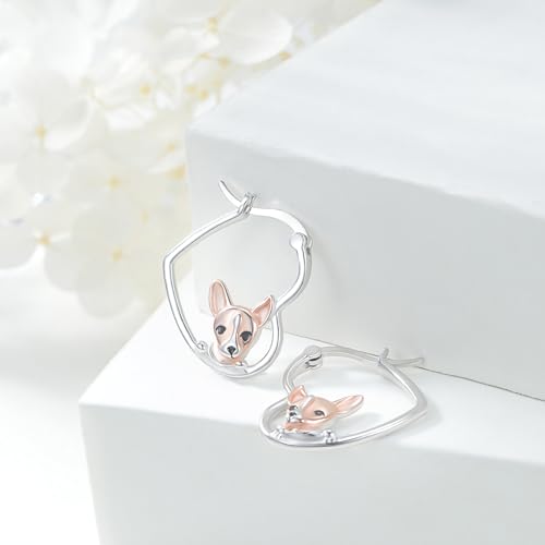 LES OSEWA Dog Animal Earrings Sterling Silver Animal Heart Hoop Dangle Earrings Cute Jewelry Gifts for Women - color: Chihuahua