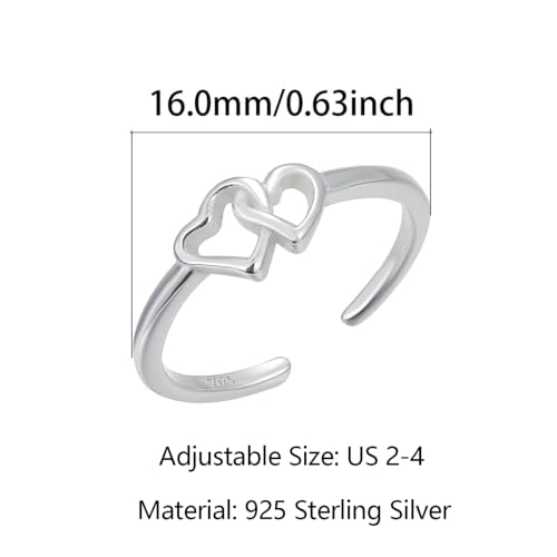925 Sterling Silver Heart Toe Rings for Women Non Tarnish | Cute Dainty Love Knot Pinky Ring Adjustable Open Band Hypoallergenic Waterproof Summer Beach Wedding Foot Jewelry Accessories - color: Silver