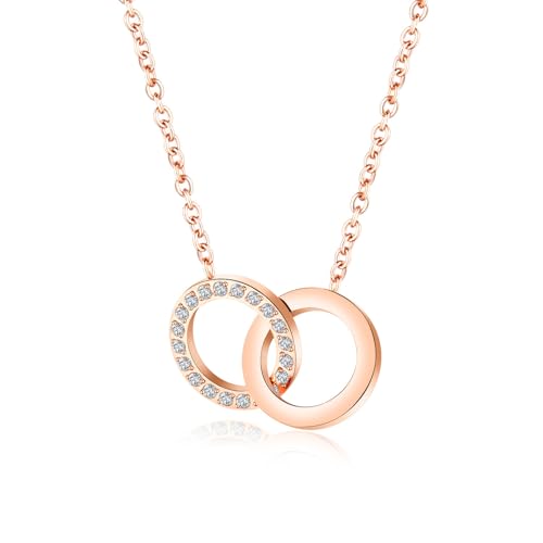 18K Gold Plated Pendant Necklaces - Dainty Minimalist, Waterproof, Non-Tarnish Fashion Jewelry for Women - style: Interlocking Round Pendant