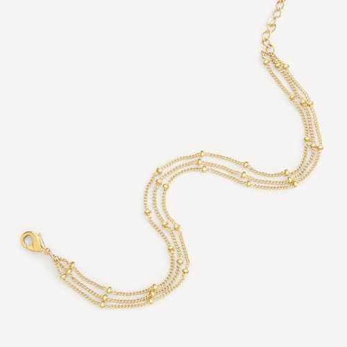 MEVECCO Dainty Chain Bracelets for Women, Layered and Charm Styles | 14K Gold Plated Brass, Select Cubic Zirconia Accents, Single and Multi-Row Structures for Refined Everyday Wristwear - style: 3 Layer Satellite Chain Gold