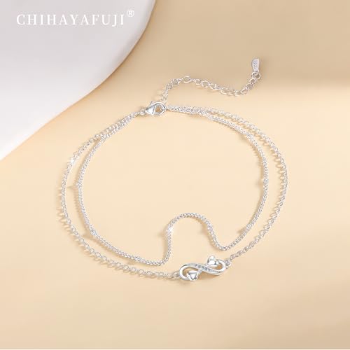 Sterling Silver Ankle Bracelets for Women 14k Gold Plated Waterproof Layered Stackable CZ Charm Non Tarnish Adjustable Anklet for Summer Beach Birthday Jewelry Gift - color: silver G