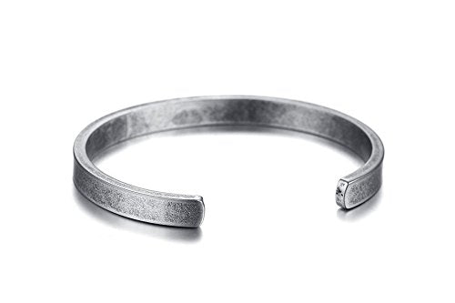 Stainless Steel Mens Cuff Bracelet : Minimal Cool Silver/Black/Gold Plated Open Metal Cuff Bangle Bracelets for Men,Mens Bracelet Jewelry Gift - color: Antique Grey-Single, size: Medium( fit 5.5"-7.2" wrist)