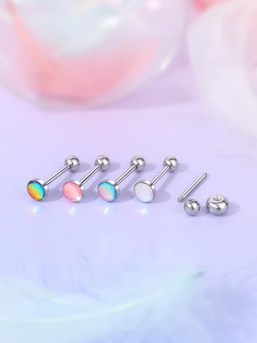 Aumeo 5PCS 14G Tongue Rings - Surgical Steel Tongue Piercing Barbell Jewelry for Men and Women - size: Bar Length: 14mm