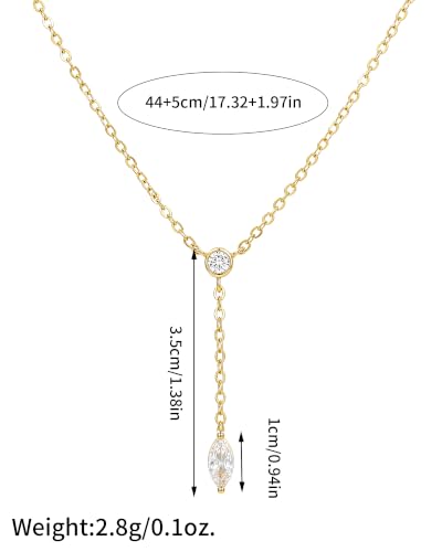 Gold Necklace for Women Dainty 14K Gold Plated Lariat Necklace | Teardrop CZ Y Shaped Drop Necklaces Prom Necklace Long Necklace Simple Gold Jewelry For Women Gift - color: B GOLD