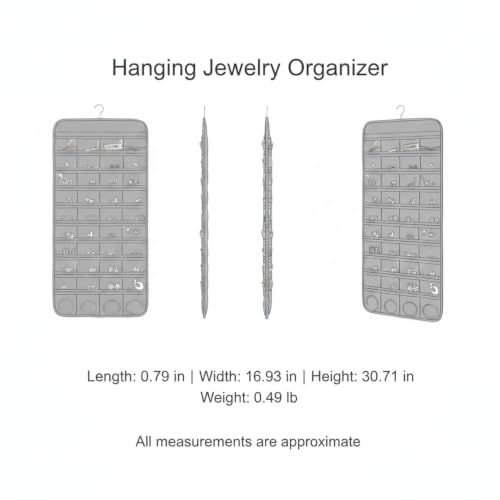 Hanging Jewelry Organizer, Vertical Closet Storage with Clear Pockets for Necklaces and Earrings, Polyester Roll-Up Bag (1 PC) - color: Gray
