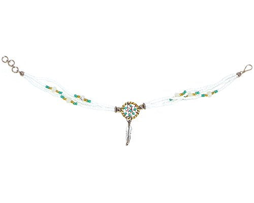 Mia Jewel Shop Dream Catcher Feather Charm Dangle Seed Beaded Multi Strand Anklet - Womens Southwest Fashion Handmade Jewelry Boho Accessories - color: White/Mint/Gold
