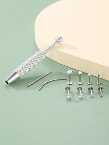 Oveta 16G 18G Flat Back Studs Earrings for Tragus Cartilage Piercing Jewelry, Surgical Steel Nose Rings Hoops 6/8/10mm, Silver/Gold - color: Silver, size: 18g*6/7/8mm bar