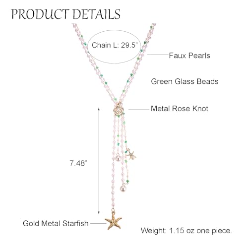 Simulated Pearl Strand Layered Necklace for Women, Multi Strand Long Necklace, Dainty Sweater Necklace for Party Costume Jewelry - style: Shell Starfish