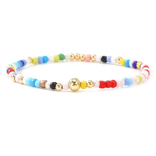 Colorful Gold Plated Stackable Ball Seed Beaded Bracelets Set For Women, Boho Handmade Romantic Stretch Accessories Jewelry, Daily Wear Holiday Party Friendship Gift - color: Lantern