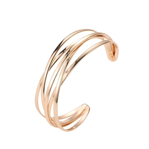 Multi-layer Cuff Bracelet for Women Gold Silver Chunky Cross Wire Bangle Bracelet Wide Adjustable Open Bracelet Trendy Statement Outfits Accessories - color: Gold