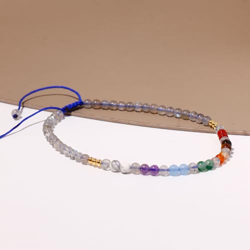 Colorful 7 Chakra Gemstones Beaded Anklet for Women Foot Jewelry | Adjustable 8.5-10 in, Ankle Bracelets for Women, Handmade, Positive Energy, Balance, Yoga, Meditation, Beach, Party, Vacation - style: Moonstone