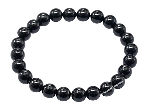 Amazing Gemstone Black Tourmaline Crystal Bracelet for Women Men's Gifts - Protection Healing Crystal Bracelet - 8mm Gemstone Beaded Stretchable Bracelet Pulseras Para Hombres Mujer Stocking Stuffers Mothers Day Gift - color: Black Tourmaline