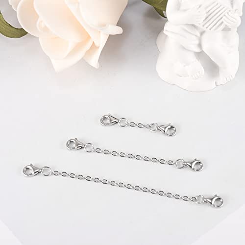 3 Pcs 925 Sterling Silver Necklace Extenders Gold Plated Durable Strong Removable Necklace Bracelet Anklet Extension Chain Extenders for Jewelry Making 1 2 3 Inch - color: White Gold