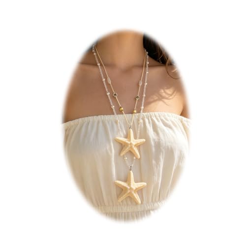 4 Pcs Starfish Necklace Sets, White Beachy Jewelry for Women | Summer Nautical Ocean Themed Party Favors, Coastal Vacation Travel Gifts