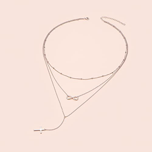 Sterling Silver Dainty Bead Layered Long Lariat Choker Necklaces for Women Boho - style: Cross-infinity