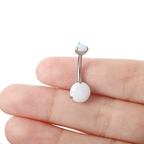 VOJO G23 Titanium Belly Button Rings Cubic Zircon Opal Hypoallergenic Threaded 14G Diamond Navel Body Piercing Jewelry Birthstone for Women - color: Claw White Opal