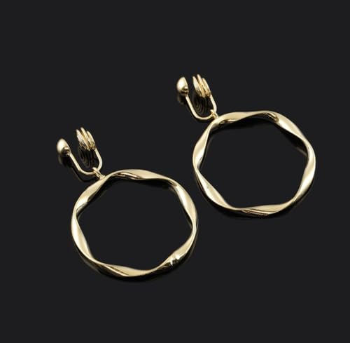 A Season Women Twisted Gold/Silver Round Clip On Hoop Earrings for Non Pierced Ears Hoops Earrings, Small/Medium/Large (Large Round Dangle)