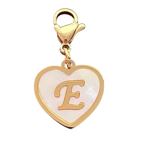 Golden Heart Titanium Steel Shell Finish Alphabet Letter Clip-On Charms A-Z Initial Pendant for Bracelet, Necklace, Keychain, DIY Jewelry Making - color: E