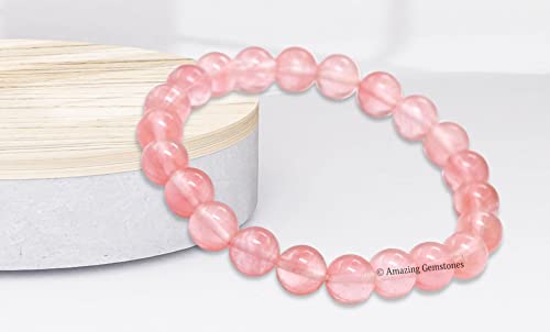 Amazing Gemstone Cherry Quartz Crystal Bracelet for Women Men's Gifts - Protection Healing Crystal Bracelet - 8mm Gemstone Beaded Stretchable Bracelet Pulseras Para Hombres Mujer Stocking Stuffers Mothers Day Gift - color: Cherry Quartz