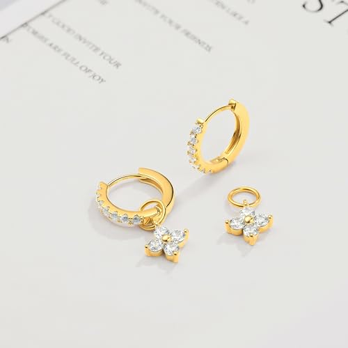 DAILY VIBES Cute Butterfly Star Cross Heart CZ Dangle Earrings for Women | 925 Sterling Silver Post, 14K Gold or Silver Plated, Mini Cubic Zirconia Dainty Drop, Cartilage Small Huggie Hoop Earrings - color: Gold Four Stones