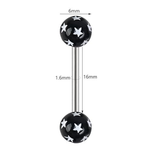 14G Acrylic Round Ball Star Tongue Rings Nipple Rings for Women 316L Stainless Steel Tongue Piercing Barbell Cute Tongue Studs Nipplerings Body Piercing Jewelry 16mm - color: Dark Blue