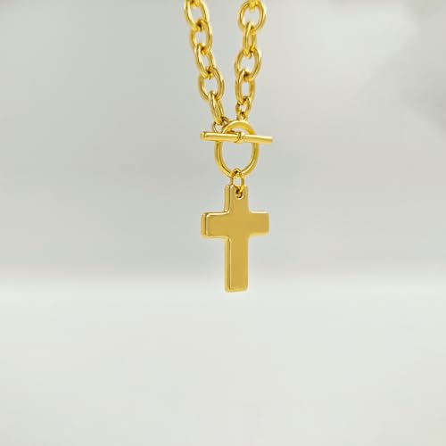 Airmb Cross Necklace for Women Gold/Silver Plated Layered Dainty Cross Chain Trendy Choker Satellite Charm Small Crucifix Pendant Gold/Silver Necklace Stackable Hypoallergenic Delicate Gift for Women - color: Gold-Chunky Cross