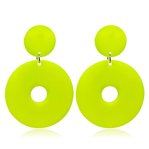Retro Simple Acrylic Neon Earrings Hollow Round Dangle Drop Earrings for Women Girls Resin Geometric Statement Earrings 70s 80s Earrings Party Jewelry - color: yellow
