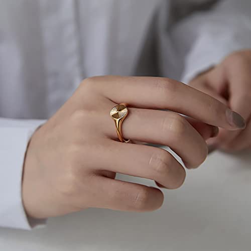 PCY Stainless Steel Round Signet Band Rings for men women Gold Silver Sunshine Pattern High Polished Stackable Hypoallergenic Wedding Cocktail Party Promise Statement Holiday Ring - color: GOLD