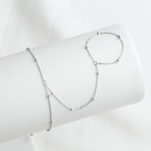Kakikaki 925 Sterling Silver Finger Ring Bracelet Hand Chain for Women | Slave Bracelets 7" to 9" Adjustable - color: Silver, style: Satellite Chain