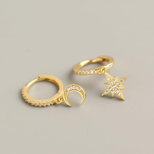 LOVECOM 925 Sterling Silver Heart Dangle Earrings for Women 14K Gold Plated Dainty CZ Love Hearts Charm Huggie Hoop Earrings to Daughter Birthday Wedding Graduation Gifts Jewelry Gifts - color: Style 4-Gold