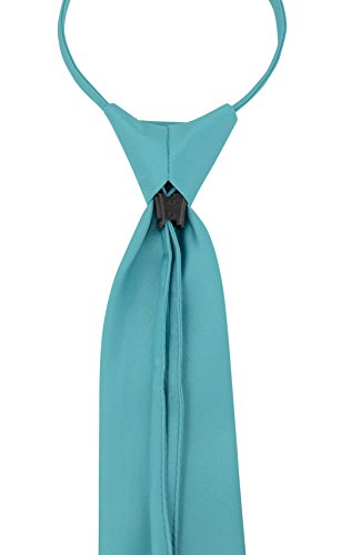 Vesuvio Napoli PreTied Men's Necktie Solid Color Mens Adjustable Zipper Neck Tie - color: Turquoise Blue
