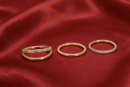 16G 18G 6mm 8mm 10mm Hinged Clicker Segment CZ Twisted Clicker Nose Rings Hoop Helix Cartilage Daith Tragus Sleeper Earrings Body Piercing for Women Men - style: 18G - 10mm - 3Pcs Gold - 2 Layer