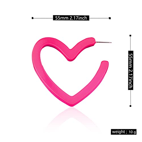 Set Heart Love Couple Colorful Stud Hoop Dangle Earrings 80 90s Retro Earrings Rectangle for Women Jewelry Gifts Geometric Valentine’s Day Neon Bright Fluorescence Costume - color: stud pink