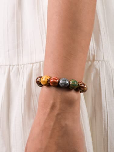 Boho Hippie Colorful Ceramic Beads Strand Stretch Bracelet, Bohemian Summer Beach Jewelry Gift for Women - color: S04