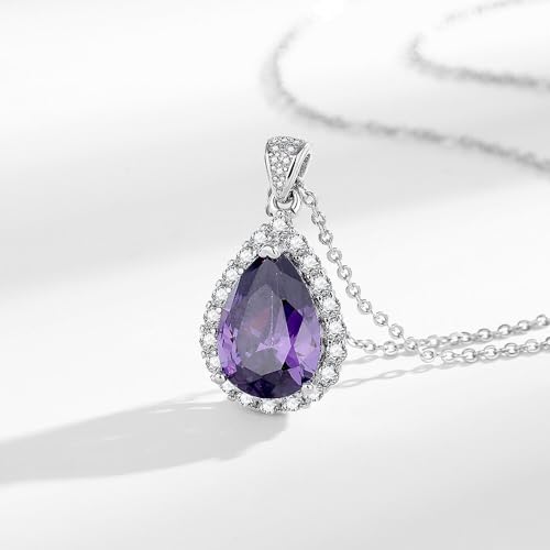 Diamond Teardrop Pendant Necklace Crystal Birthstone Jewelry for Women-2