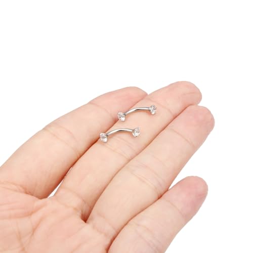 16G Eyebrow Piercing Jewelry Surgical Steel Cubic Zirconia Internally Threaded Vertical Labret Lip Jewelry Curved Barbell Tiny Eyebrow Rings Ear Rook Small Belly Button Ring for Women Men - color: silvertone,bar length:8mm