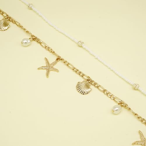 14K Gold Plated Belly Chain for Women, Boho Bikini Waist Jewelry | Adjustable Fit, Dainty Layered Look, Pearl, Shell & Starfish Options, Boho Body Jewelry, Beach, Vacation - color: Gold-Plated 6