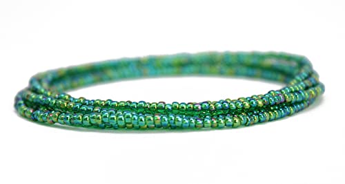 Kathy Bankston Handmade Transparent Rainbow Emerald Green Seed Bead Necklace, Thin 1.5mm Single Strand