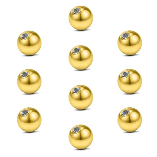 vcmart 16G 3mm Replacement Balls & 14G 5mm Piercing Balls Externally Threaded Nipple Industrial Tongue Belly Nose Lip Ear Piercing Barbell Parts - color: 1 -16G, 3mm balls, gold 10pcs
