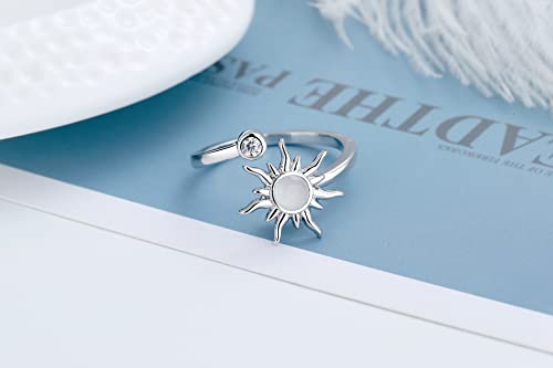 COLORFUL BLING Fidget Sunflower Evil Eye Daisy Spinner Stackable Rings Bee Butterfly Adjustable Open Rotatable CZ Cubic Zirconia Anti Stress for Women Wedding Jewelry - style: Sun