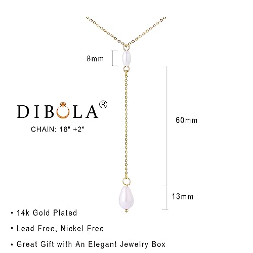 DIBOLA Dainty Pearl Necklaces for Women 14K Gold/Silver Plated Cute Single Pearl Necklace Elegant Small Tiny Pearl Choker Thin Chain Necklace Simple White Pearl Drop Y Long Necklace Freshwater Pearled Pendant Necklace Pearls Jewelry Gift - color: Y Drop P