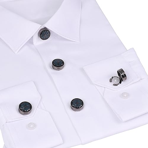 Mens Button Covers Tuxedo Shirt Cufflinks Alternative | Fake cufflinks and alternative fashion jewelry accessories for mens formal business dress shirts suits and groomsmen - color: C black