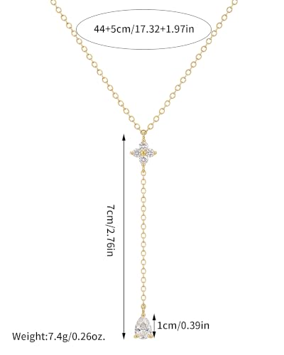 Gold Necklace for Women Dainty 14K Gold Plated Lariat Necklace | Teardrop CZ Y Shaped Drop Necklaces Prom Necklace Long Necklace Simple Gold Jewelry For Women Gift - color: C GOLD