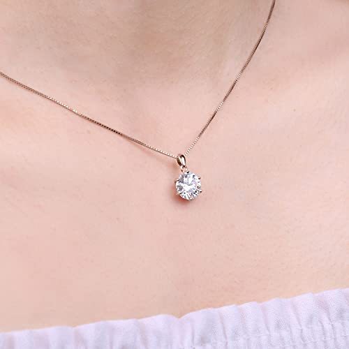 JewelryPalace Round 1ct 2ct 3ct Cubic Zirconia Solitaire Pendant Necklace for Women, 925 Sterling Silver 14k White Gold Plated Necklaces for Her, Classic Simulated Diamond Jewelry Set, 18 Inches chain - color: I-3ct-CZ-Rose Gold Plated