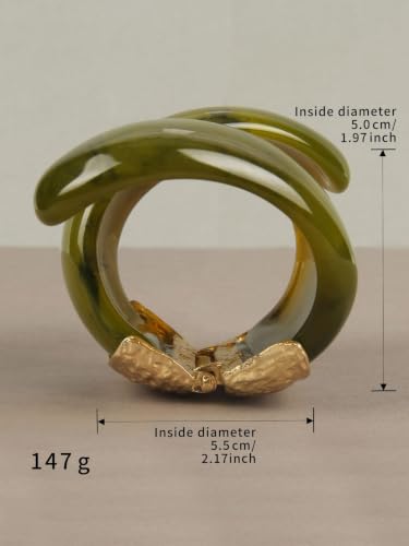 GelConnie Chunky Cuff Bangle Bracelet for Women, Statement Jewelry | Gold and Silver Tone Cuff Bangles with Resin, Crystal and Textured Accents for Party, Vacation and Dressy Looks - style: Bangle 05-Green