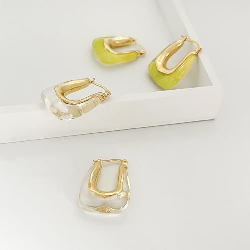 Acrylic Hoop Earrings for Women Gold Chunky Statement Huggie Earrings Clear Green Resin Drop Earring Minimalist Trendy Jewelry Gift - color: green hoop